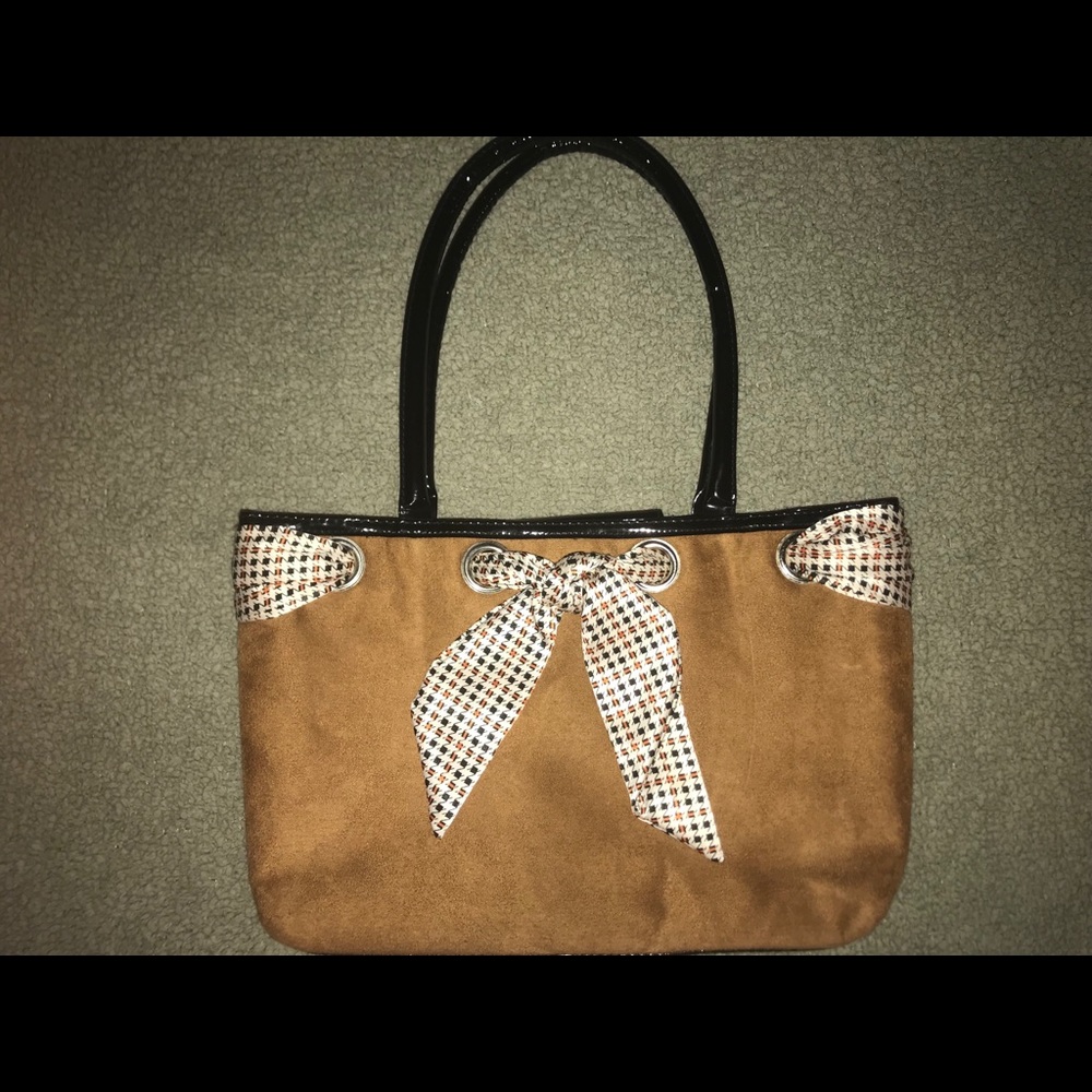 Suede purse with scarf accent